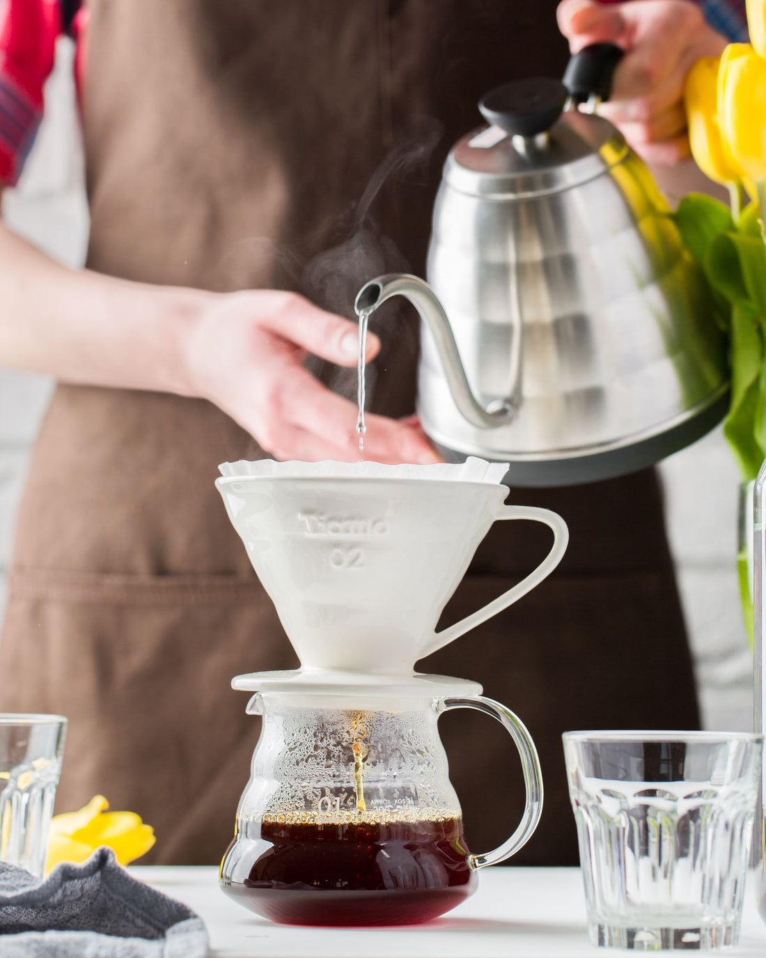 Pour-over coffee brewing at home